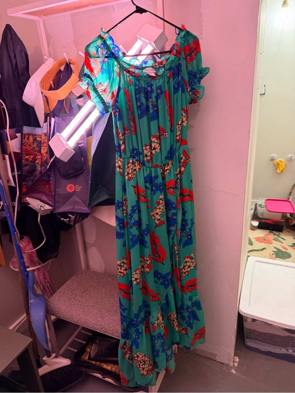 Teal Floral Off-Shoulder Maxi Dress